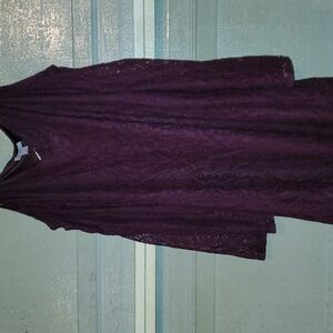 New w Tag L Plum lace overlay midi dress